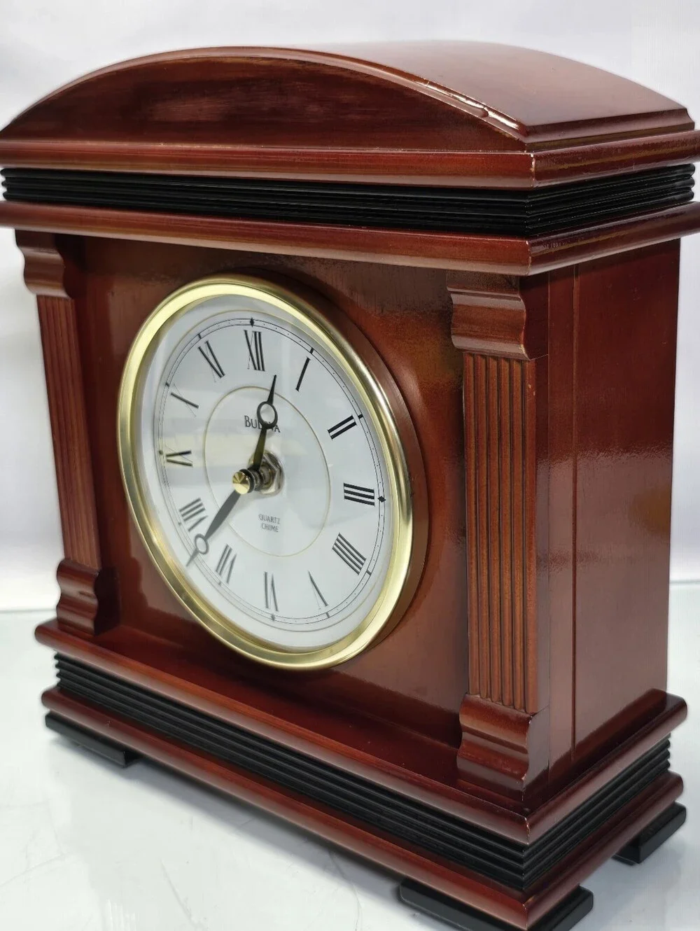 Bulova Quartz Westminster Chime Mantel Clock Wood Case Tested Working Vintage
